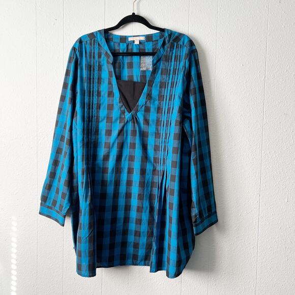 Woman Within Top Womens 2X Cotton Modest Mature Check Print Workwear Casual - Picture 1 of 11